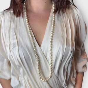 Vintage Miriam Haskell Signed Faux Pearl Beaded Long Strand Necklace